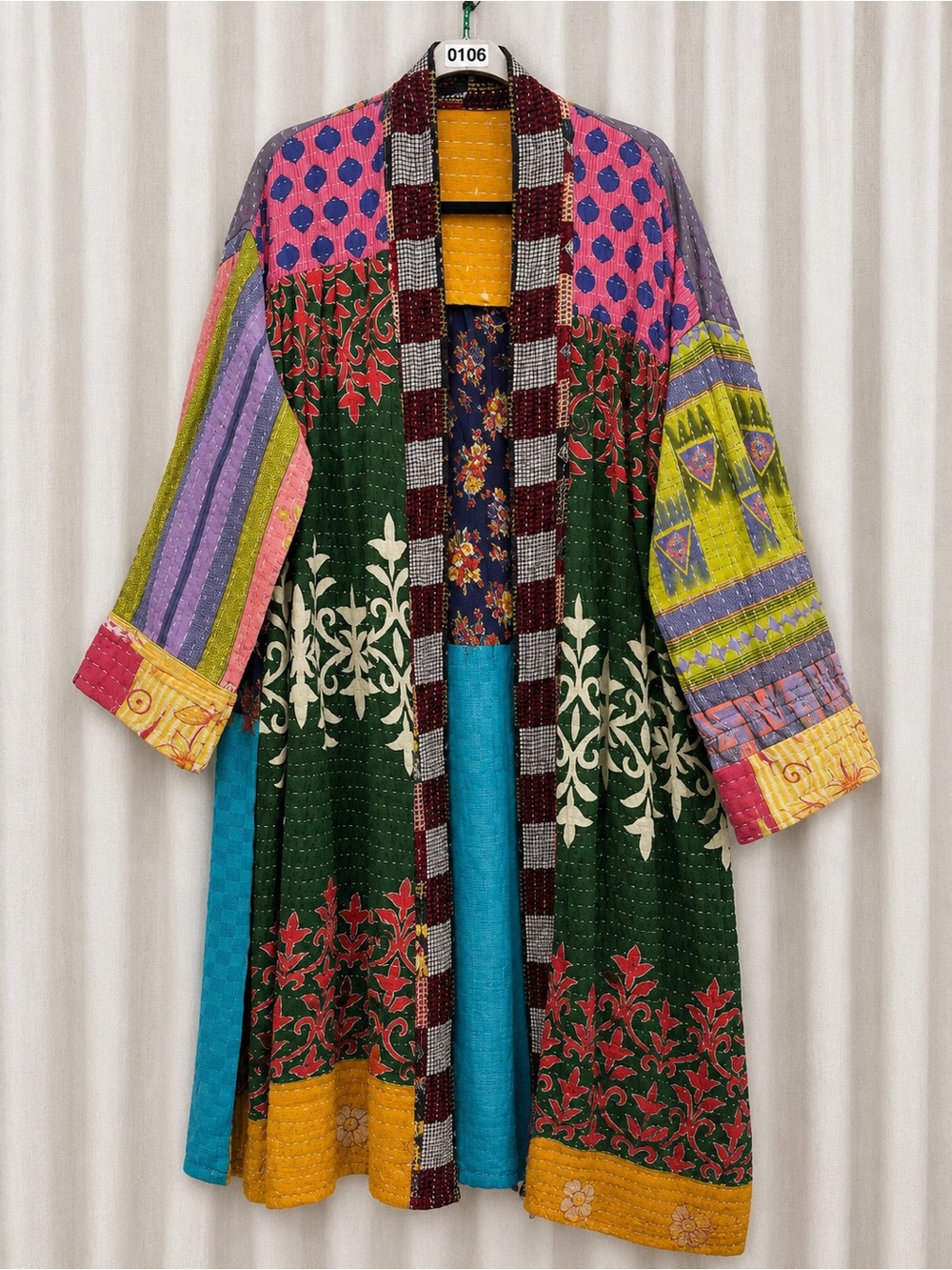 106🌟 Vintage Kantha Duster Robe Handmade Boho Patchwork Kimono One of a Kind - Picture 1 of 2